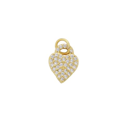 Cubique Pendentif en laiton zircon pavent, coeur, Placage, DIY & pavé de micro zircon, doré, protéger l'environnement, sans nickel, plomb et cadmium, 11.60x8.80x1.90mm, Vendu par PC