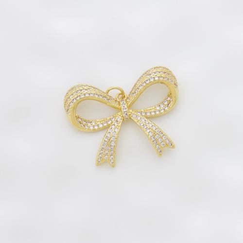 Cubique Pendentif en laiton zircon pavent, Noeud papillon, Placage, DIY & pavé de micro zircon, doré, protéger l'environnement, sans nickel, plomb et cadmium, 23x30x5.40mm, Vendu par PC