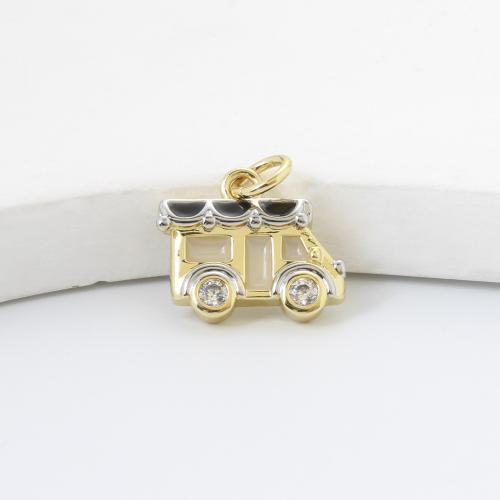 Cubique Pendentif en laiton zircon pavent, autobus, Placage, DIY & pavé de micro zircon & émail, plus de couleurs à choisir, protéger l'environnement, sans nickel, plomb et cadmium, 12x14x2.50mm, Vendu par PC