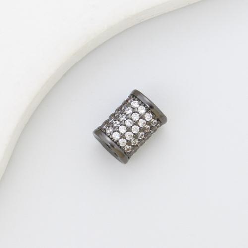 Cubic Zirconia Micro Pave Brass Europeo Bead, metal, Columna, chapado, Bricolaje & micro arcilla de zirconia cúbica, plateado, libre de níquel, plomo & cadmio, 10.10x7.60x7.20mm, Vendido por UD