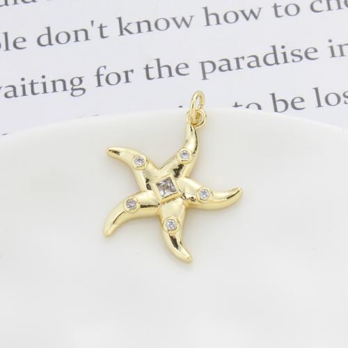 Cubic Zirconia Micro Pave Brass Pendant Starfish plated DIY & micro pave cubic zirconia nickel lead & cadmium free Sold By PC
