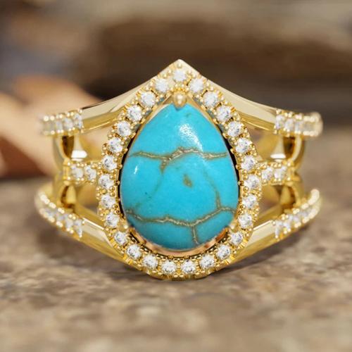 Cubic Zirconia Micro Pave Brass Ring with Turquoise plated & micro pave cubic zirconia & for woman & hollow Sold By PC