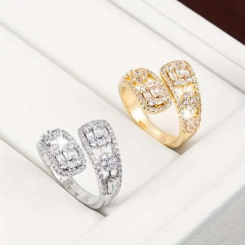 Cubique anneau en laiton Circonia Micro Pave, Placage, normes différentes pour le choix & pavé de micro zircon & pour femme & creux, plus de couleurs à choisir, Taille:7, Vendu par PC