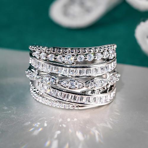 Cubique anneau en laiton Circonia Micro Pave, Placage, normes différentes pour le choix & pavé de micro zircon & pour femme & creux, Vendu par PC