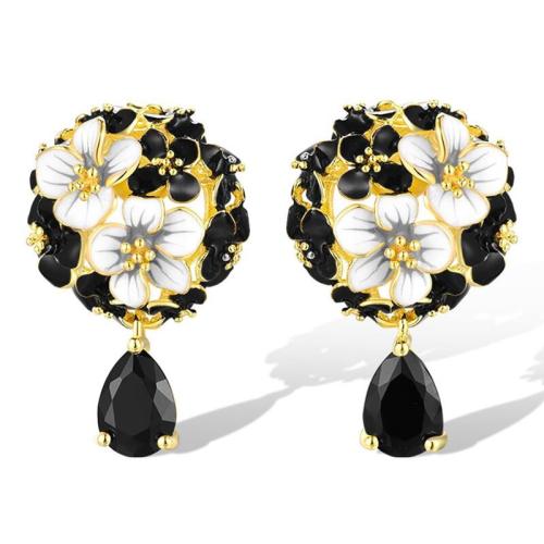 Brass Drop Earring with Glass Rhinestone plated for woman & enamel & hollow Sold By Pair