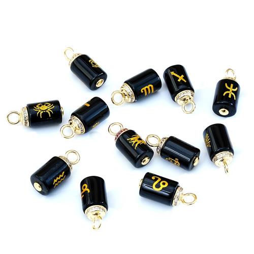 Black Agate Pendants with Zinc Alloy 12 Signs of the Zodiac plated DIY & with rhinestone Sold By PC