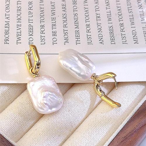 Boucles d'oreilles en perles d'eau douce, laiton, avec perle d'eau douce cultivée, Placage, bijoux de mode, couleurs mélangées, protéger l'environnement, sans nickel, plomb et cadmium, 15x32mm, Vendu par paire