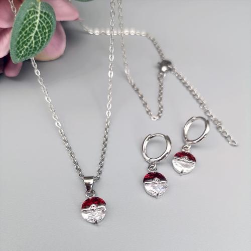 Cubic Zirconia Micro Pave Brass Jewelry Sets earring & necklace plated fashion jewelry & micro pave cubic zirconia mixed colors Length 55 cm Sold By Set