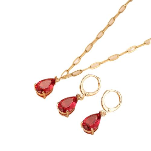 Cubic Zirconia Micro Pave Brass Jewelry Sets earring & necklace plated fashion jewelry & micro pave cubic zirconia Length 55 cm Sold By Set