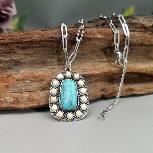 Fashion Turquoise Necklace Zinc Alloy with Natural Turquoise plated fashion jewelry mixed colors Length 50 cm Sold By PC