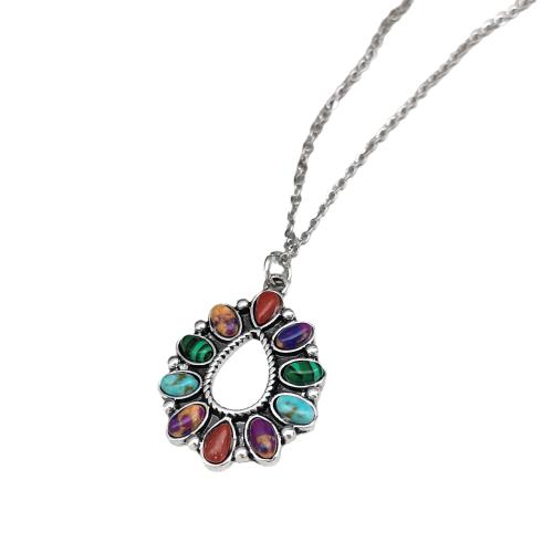 Natural Gemstone Necklace Zinc Alloy with Natural Stone plated fashion jewelry mixed colors Length 50 cm Sold By PC