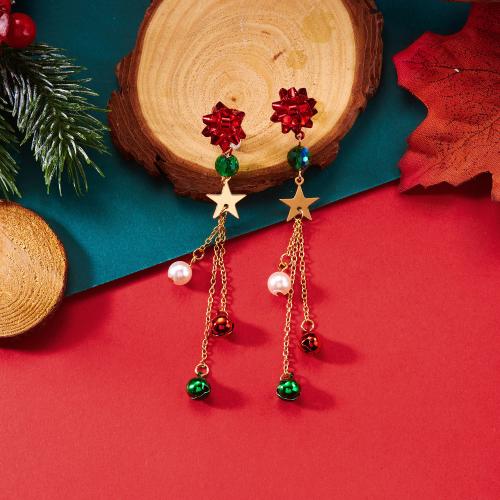 Boucles d'oreilles de Noël, alliage de zinc, avec cristal & perle de plastique, Conception de Noël & styles différents pour le choix & pour femme, Vendu par paire