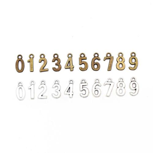 Pendentif alphabet en zinc, alliage de zinc, numéro, Placage, DIY, plus de couleurs à choisir, 15x7x2mm, 10PC/fixé, Vendu par fixé