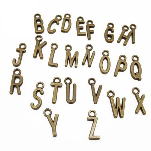 Pendentif alphabet en zinc, alliage de zinc, Lettre d’alphabet, la couleur plaquée laiton antique, DIY & styles différents pour le choix, 10x5mm, Vendu par PC