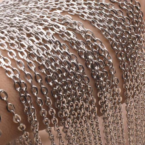 Iron Smycken Kedja, Järn, platina pläterad, DIY & oval kedja, line width 0.7mm, Längd Ca 60 cm, Säljs av PC