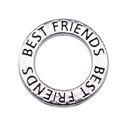 Pendentifs en alliage de zinc, beignet, Plaqué de couleur d'argent, DIY & avec le motif de lettre, 19x19mm, 10PC/sac, Vendu par sac