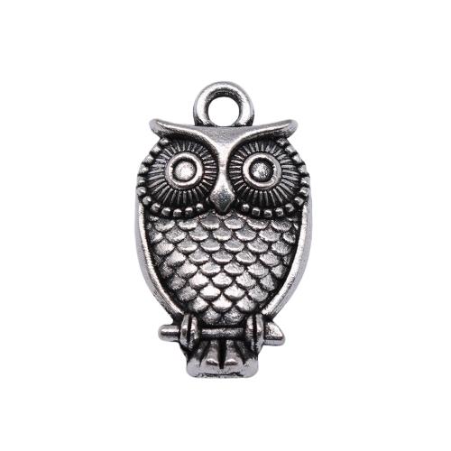 Pendentifs animaux en alliage de zinc, hibou, Plaqué de couleur d'argent, DIY, 19x11mm, 20PC/sac, Vendu par sac
