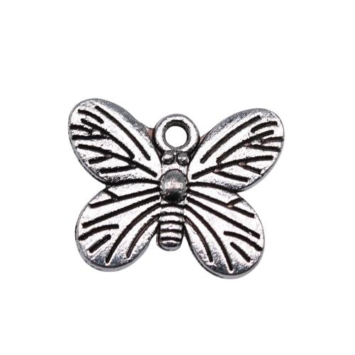 Pendentifs animaux en alliage de zinc, papillon, Plaqué de couleur d'argent, DIY, 17x14mm, 20PC/sac, Vendu par sac