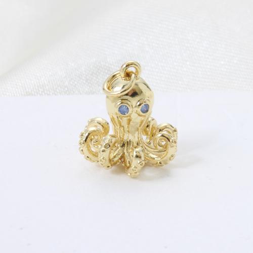 Kubik Zirkonium mikro bana Mässing hängande, Bläckfisk, plated, DIY & micro bana cubic zirconia, fler färger för val, 14.80x13.20x4.20mm, Säljs av PC