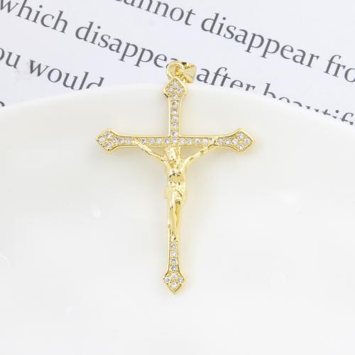 Cubique Pendentif en laiton zircon pavent, croix, Placage, DIY & pavé de micro zircon, plus de couleurs à choisir, 39x26.60x3.80mm, Vendu par PC