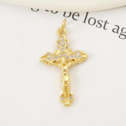 Cubique Pendentif en laiton zircon pavent, croix, Placage, DIY & pavé de micro zircon, doré, 25x15x3mm, Vendu par PC