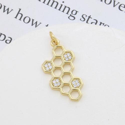 Cubique Pendentif en laiton zircon pavent, Placage, DIY & pavé de micro zircon, doré, 22.70x11.60x1.70mm, Vendu par PC