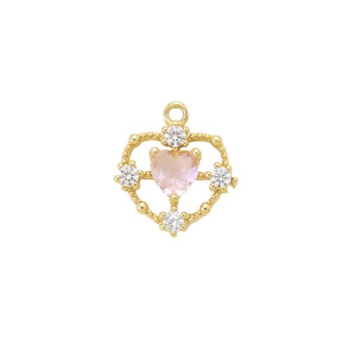 Cubique Pendentif en laiton zircon pavent, coeur, Placage, DIY & pavé de micro zircon, plus de couleurs à choisir, 14.70x13.50x3mm, Vendu par PC