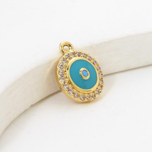 Cubique Pendentif en laiton zircon pavent, Rond, Placage, DIY & pavé de micro zircon & émail, plus de couleurs à choisir, 12.30x10x2.70mm, Vendu par PC