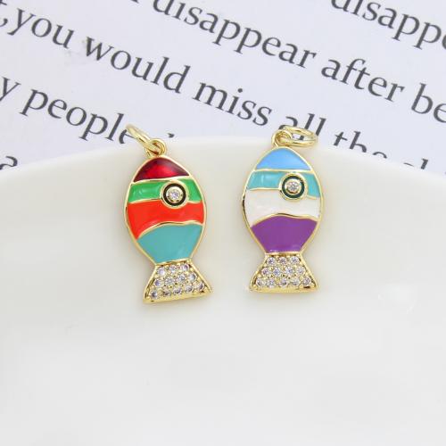 Cubique Pendentif en laiton zircon pavent, poisson, Placage, DIY & pavé de micro zircon & émail, plus de couleurs à choisir, 19x9.50x2.80mm, Vendu par PC