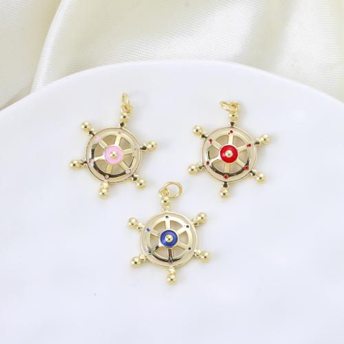 Bijoux pendentifs en laiton, roue de bateau, Placage, DIY & émail, plus de couleurs à choisir, 24.50x19.60x3.40mm, Vendu par PC