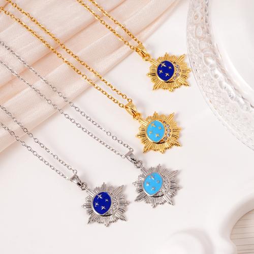 Cubic Zircon Micro Pave Brass Necklace with 304 Stainless Steel Chain plated micro pave cubic zirconia & for woman & enamel Sold By PC