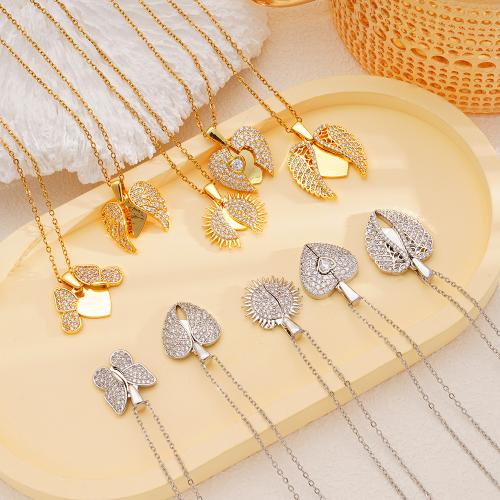 Cubic Zircon Micro Pave Brass Necklace with 304 Stainless Steel Chain plated & micro pave cubic zirconia & for woman Sold By PC