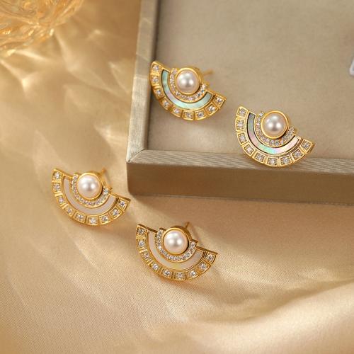 Cilindrata Zircone Orecchini in ottone micro pavimenta, with bianco conchiglia & conchiglia Abalone, laccato oro 18K, materiali diversi per la scelta & Micro spianare cubic zirconia & per la donna, nessuno, 22x15mm, Venduto da coppia