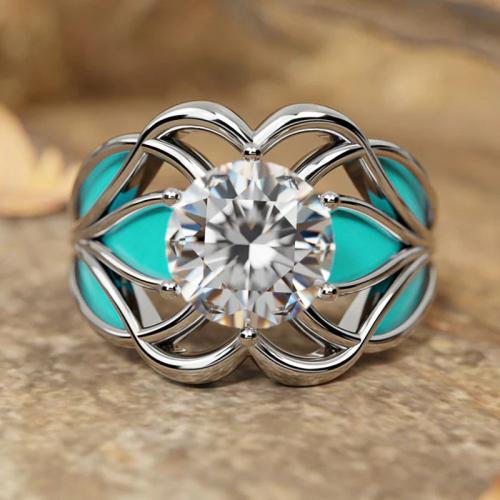 Cubique anneau en laiton Circonia Micro Pave, Placage, normes différentes pour le choix & pavé de micro zircon & pour femme & émail & creux, Vendu par PC