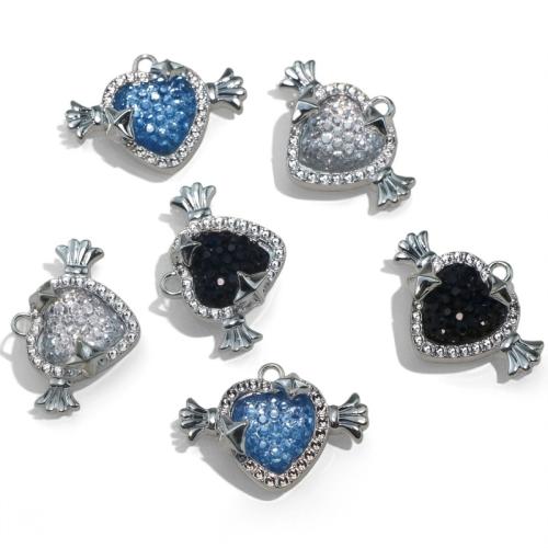 Zink Alloy Rhinestone Hängen, Hjärta, plated, DIY & med strass, fler färger för val, Säljs av PC