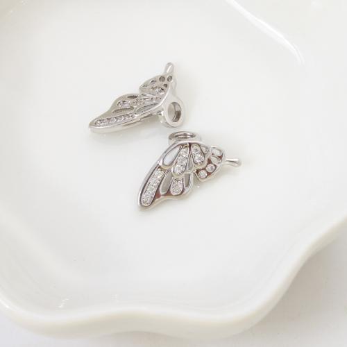 Cubique Pendentif en laiton zircon pavent, papillon, Placage, DIY & pavé de micro zircon, argent, protéger l'environnement, sans nickel, plomb et cadmium, 9x16.60x2mm, Vendu par PC