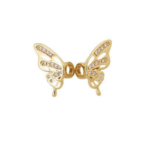 Cubique Pendentif en laiton zircon pavent, papillon, Placage, DIY & pavé de micro zircon, Or, protéger l'environnement, sans nickel, plomb et cadmium, 9x16.50x2mm, Vendu par PC