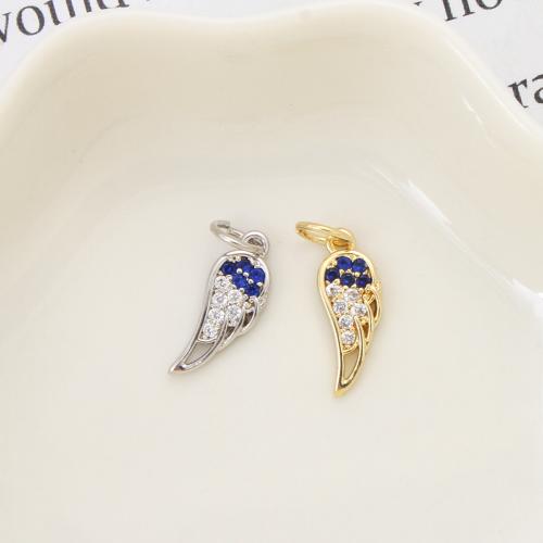Cubique Pendentif en laiton zircon pavent, forme d'aile, Placage, DIY & pavé de micro zircon, plus de couleurs à choisir, protéger l'environnement, sans nickel, plomb et cadmium, 14.50x5.50x1.80mm, Vendu par PC
