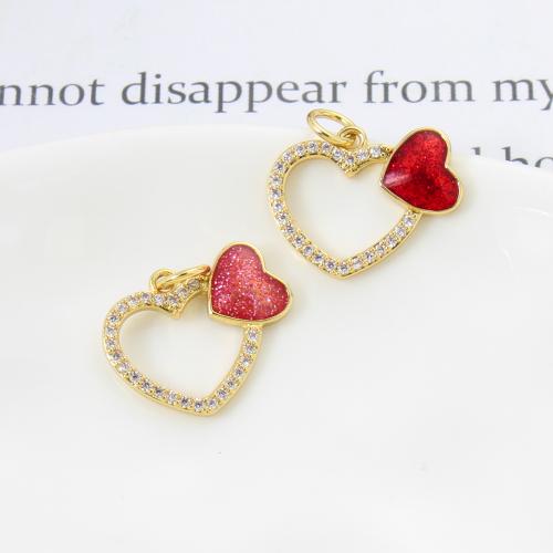 Cubique Pendentif en laiton zircon pavent, coeur, Placage, DIY & pavé de micro zircon & émail, plus de couleurs à choisir, protéger l'environnement, sans nickel, plomb et cadmium, 14.30x17.50x1.90mm, Vendu par PC