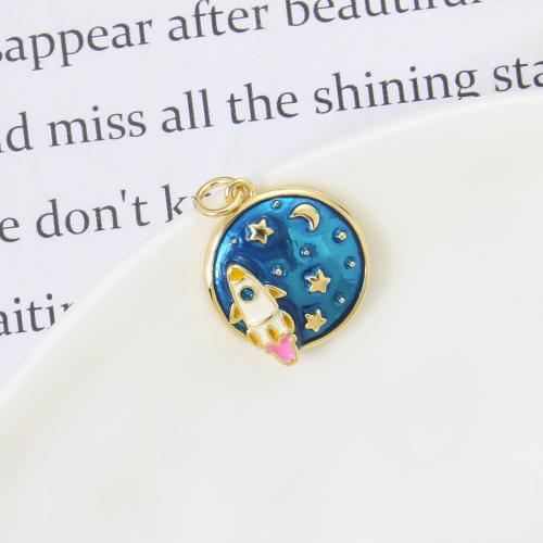 Bijoux pendentifs en laiton, Rond, Placage, DIY & émail, plus de couleurs à choisir, protéger l'environnement, sans nickel, plomb et cadmium, 18.60x16.40x3.80mm, Vendu par PC