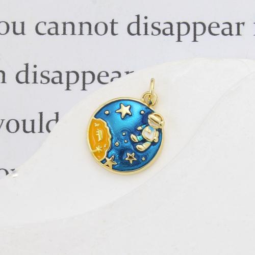 Bijoux pendentifs en laiton, Rond, Placage, DIY & émail, plus de couleurs à choisir, protéger l'environnement, sans nickel, plomb et cadmium, 16.30x14x4mm, Vendu par PC