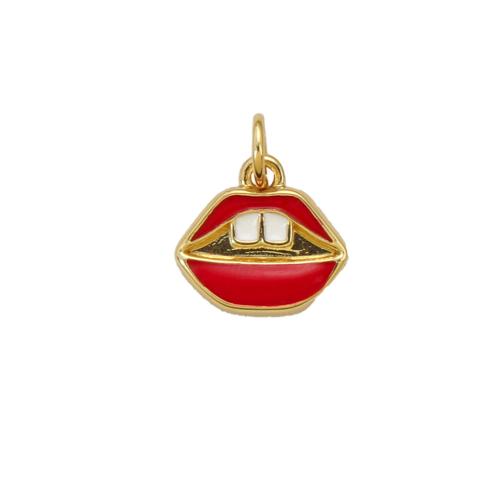 Bijoux pendentifs en laiton, lèvre, Placage, DIY & émail, rouge, protéger l'environnement, sans nickel, plomb et cadmium, 10.70x11.60x2.50mm, Vendu par PC