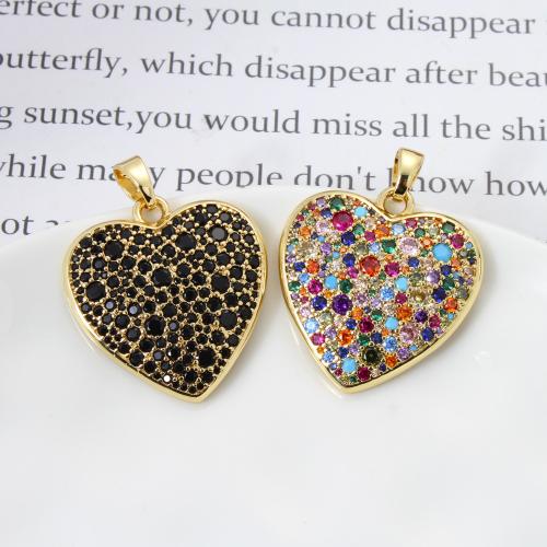 Cubique Pendentif en laiton zircon pavent, coeur, Placage, DIY & pavé de micro zircon, plus de couleurs à choisir, protéger l'environnement, sans nickel, plomb et cadmium, 28.50x27x3.80mm, Vendu par PC