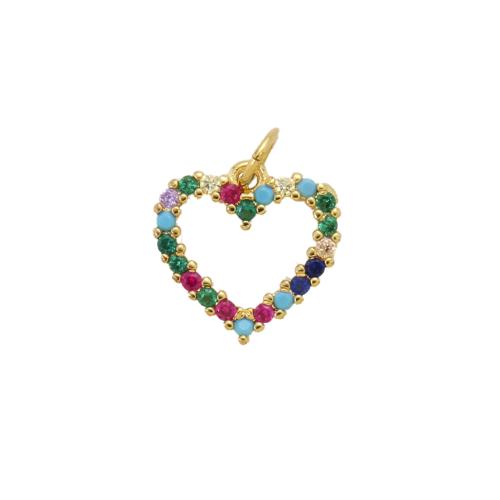 Cubique Pendentif en laiton zircon pavent, coeur, Placage, DIY & pavé de micro zircon, plus de couleurs à choisir, protéger l'environnement, sans nickel, plomb et cadmium, 12.70x13x2.40mm, Vendu par PC