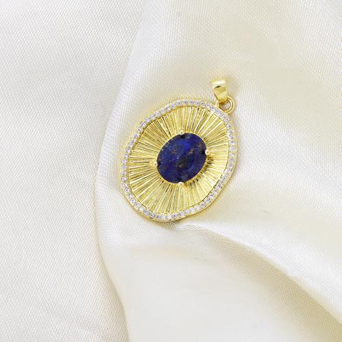 Gemstone Přívěsky Šperky, Mosaz, s Přírodní kámen, á, DIY & micro vydláždit kubické zirkony, více barev na výběr, nikl, olovo a kadmium zdarma, 27x19.50x6.80mm, Prodáno By PC