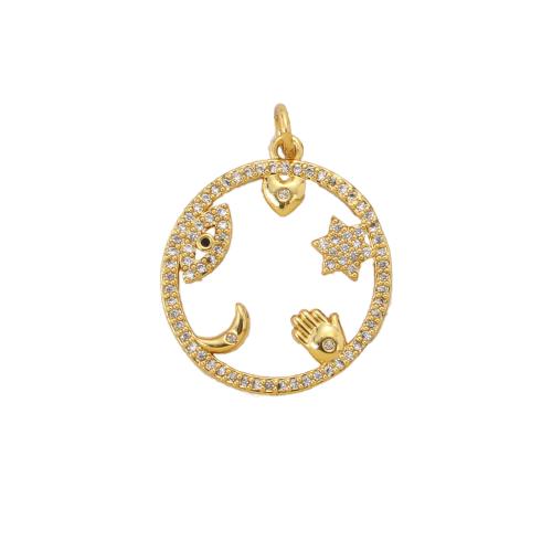 Cubique Pendentif en laiton zircon pavent, Rond, Placage, DIY & pavé de micro zircon & creux, plus de couleurs à choisir, protéger l'environnement, sans nickel, plomb et cadmium, 23.70x20.80x1.90mm, Vendu par PC