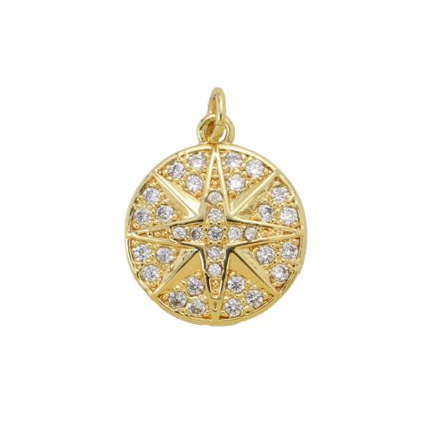 Cubique Pendentif en laiton zircon pavent, Rond, Placage, DIY & pavé de micro zircon, plus de couleurs à choisir, protéger l'environnement, sans nickel, plomb et cadmium, 19.40x16.60x3.10mm, Vendu par PC