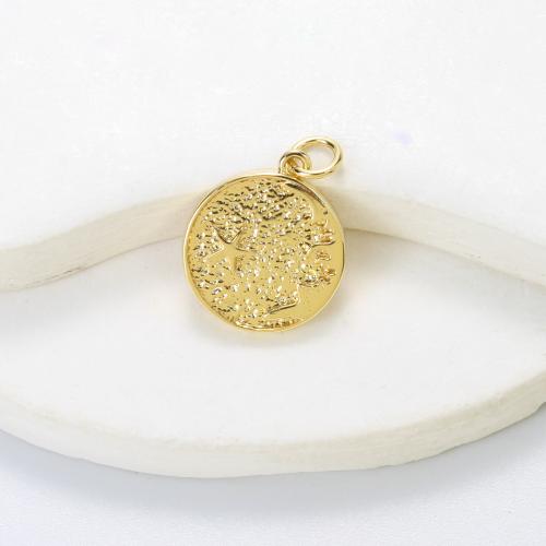 Bijoux pendentifs en laiton, Rond, Placage, DIY, Or, protéger l'environnement, sans nickel, plomb et cadmium, 16.70x14.50x2.20mm, Vendu par PC