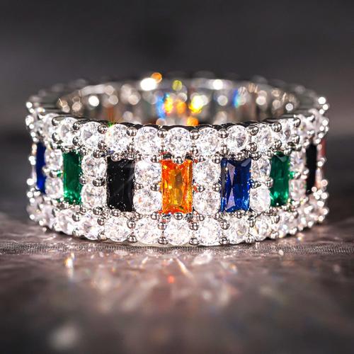 Cubique anneau en laiton Circonia Micro Pave, Placage, normes différentes pour le choix & pavé de micro zircon & pour femme, multicolore, Vendu par PC