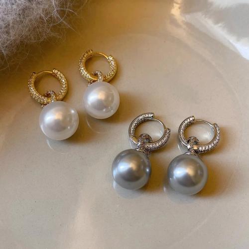 Cilindrata Zircone Orecchini in ottone micro pavimenta, with perla in plastica, placcato, gioielli di moda & Micro spianare cubic zirconia & per la donna, nessuno, Venduto da coppia